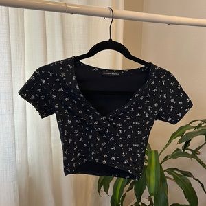 navy blue brandy top with flowers